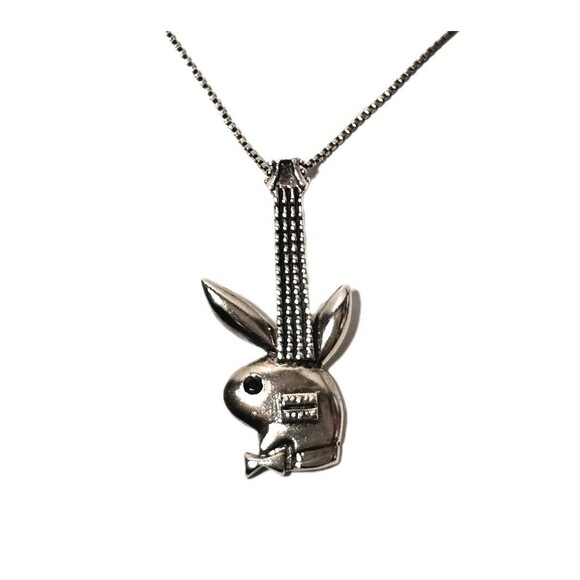 925K PLAYBOY BUNNY GUITAR PENDANT w BOX CHAIN 19" SOLID SILVER CRYSTAL EYE RARE! - Picture 2 of 14